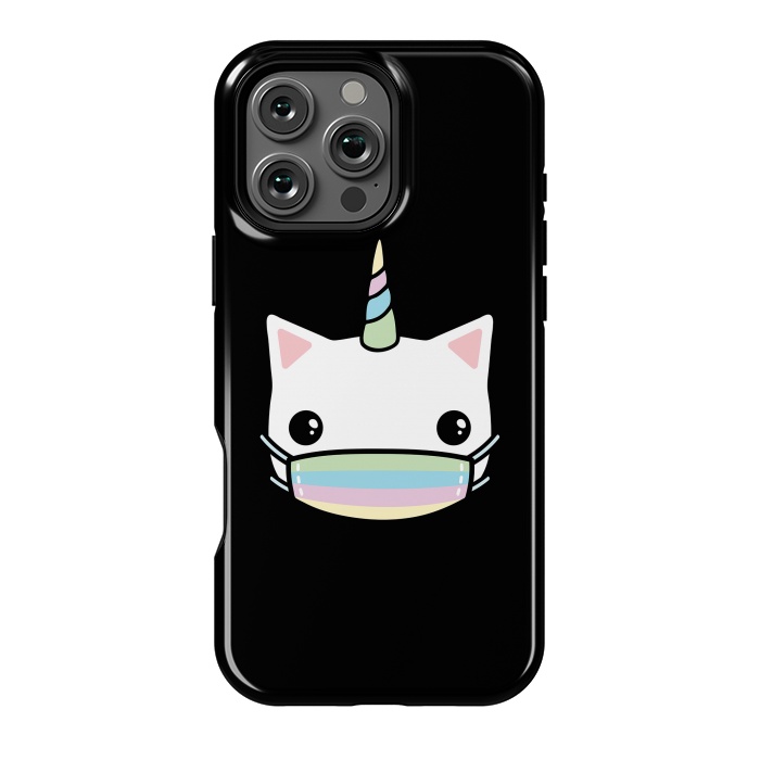 iPhone 16 Pro Max StrongFit Rainbow face mask cat by Laura Nagel