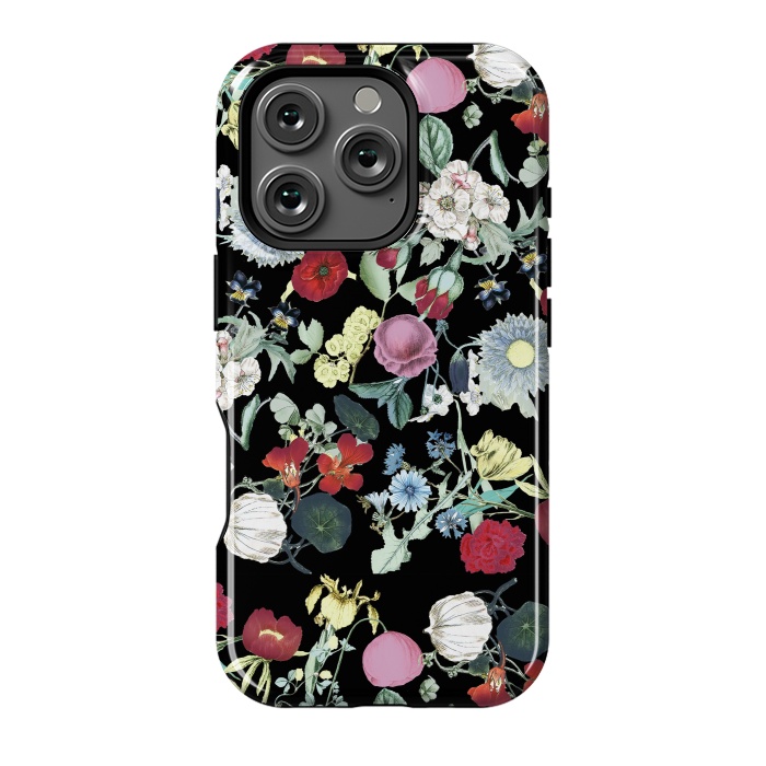 iPhone 16 Pro StrongFit Elegant botanical flowers on black background by Oana 