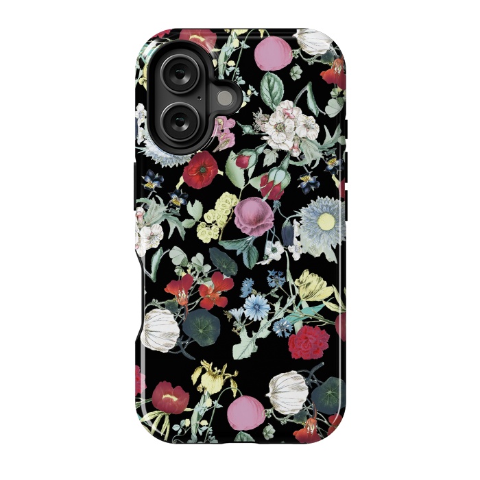 iPhone 16 StrongFit Elegant botanical flowers on black background by Oana 