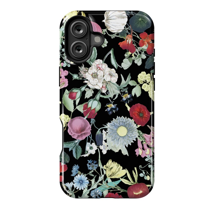 iPhone 16 Plus StrongFit Elegant botanical flowers on black background by Oana 