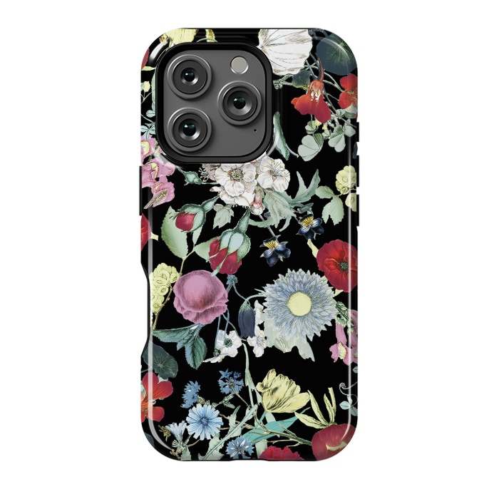 iPhone 16 Pro StrongFit Vintage flower garden - rich colors on black by Oana 