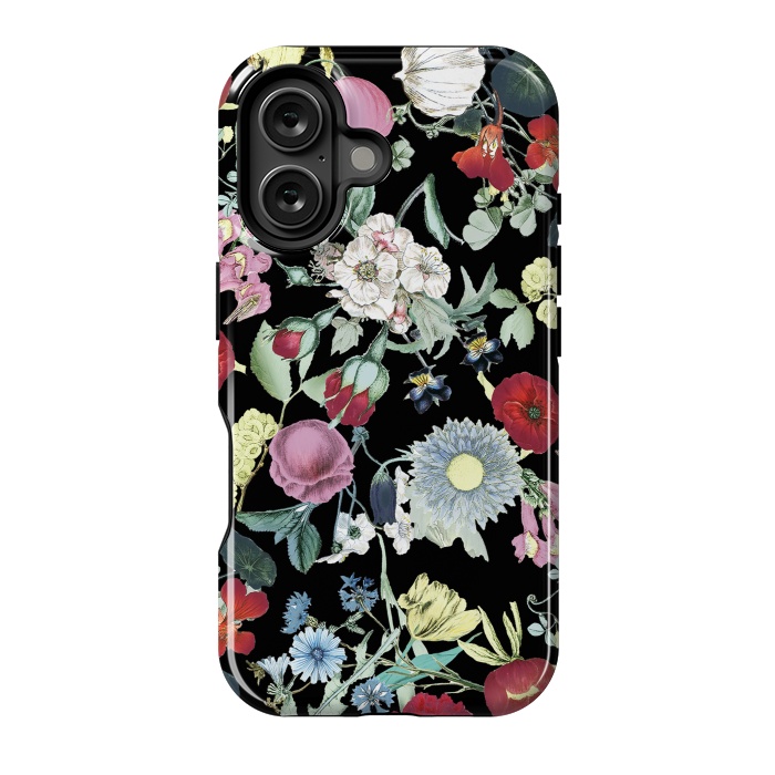 iPhone 16 StrongFit Vintage flower garden - rich colors on black by Oana 