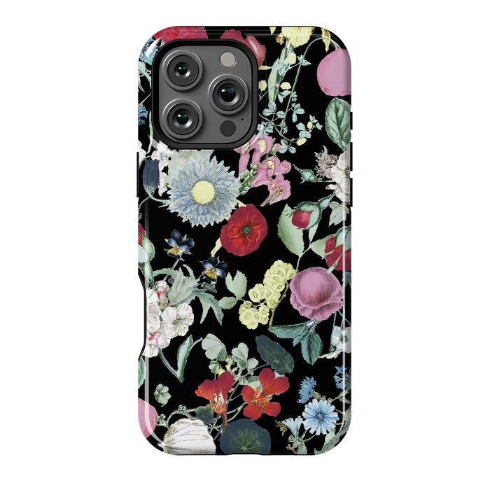 iPhone 16 Pro Max StrongFit Vintage flower garden - rich colors on black by Oana 