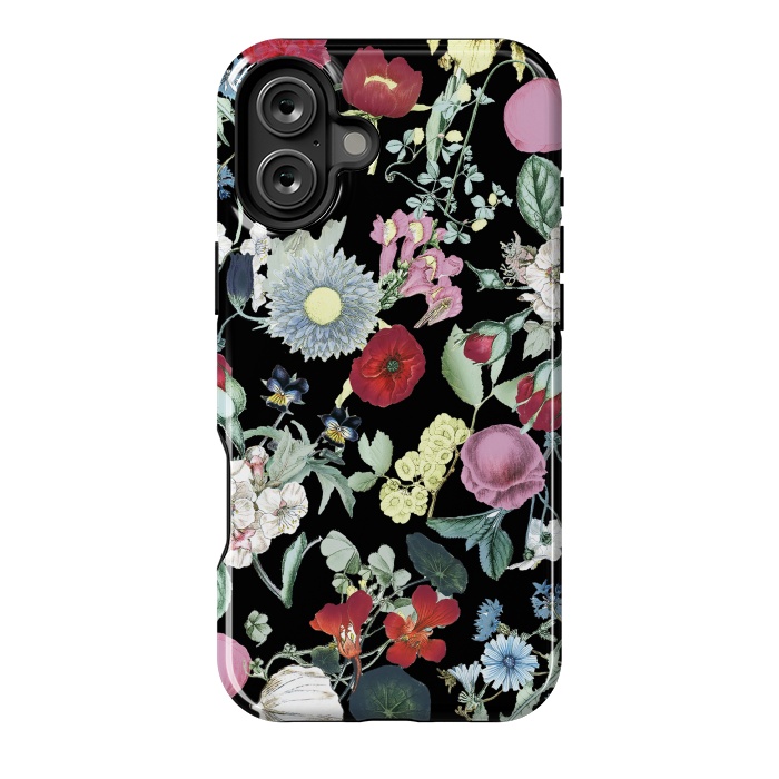 iPhone 16 Plus StrongFit Vintage flower garden - rich colors on black by Oana 