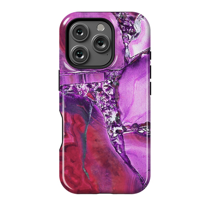 iPhone 16 Pro StrongFit Vibrant red pink geode and rhinestones by Oana 