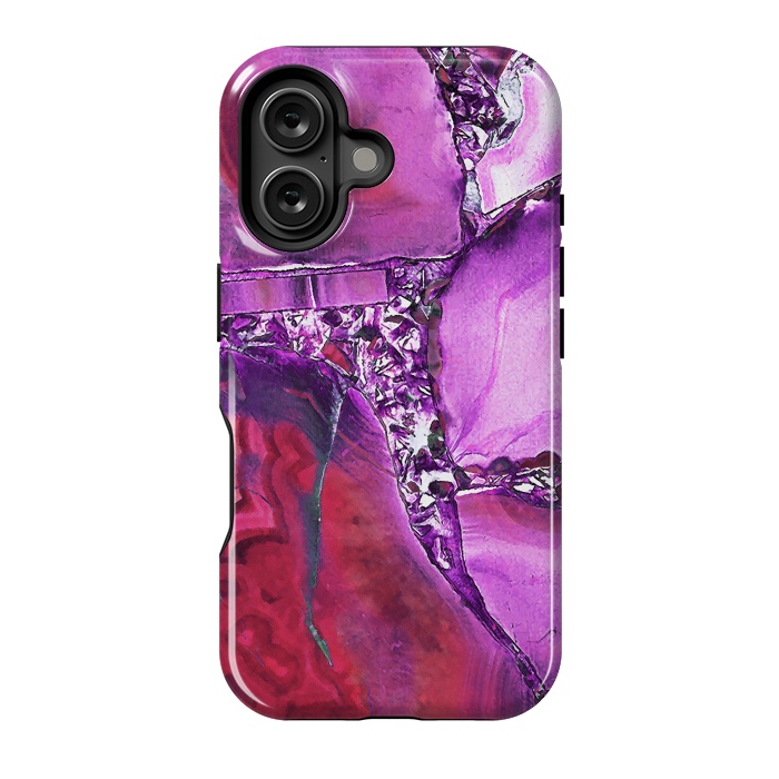 iPhone 16 StrongFit Vibrant red pink geode and rhinestones by Oana 