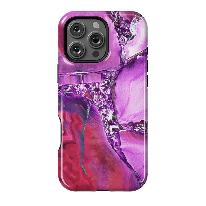 iPhone 16 Pro Max StrongFit Vibrant red pink geode and rhinestones by Oana 