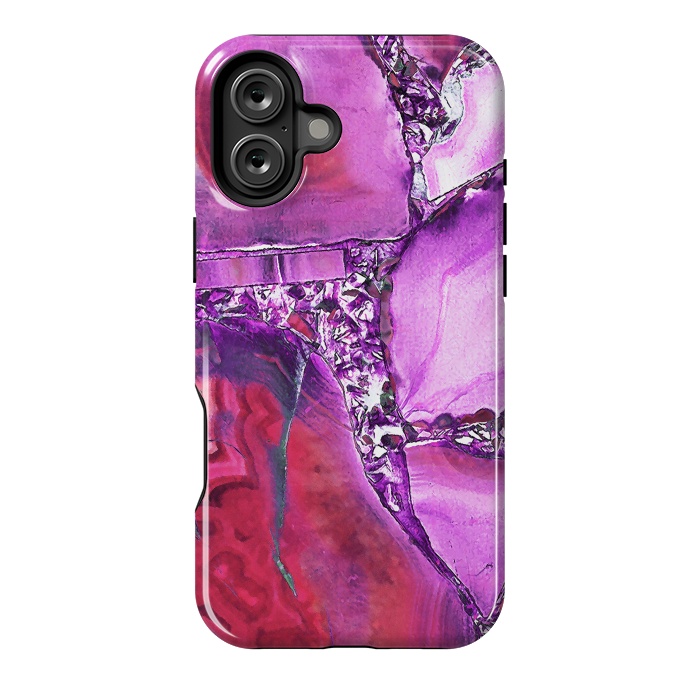 iPhone 16 Plus StrongFit Vibrant red pink geode and rhinestones by Oana 