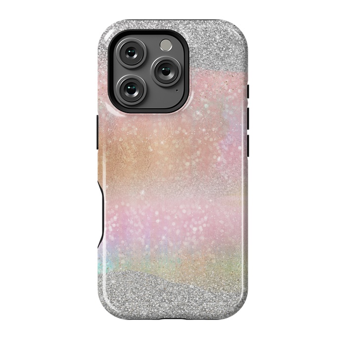 iPhone 16 Pro StrongFit Elegant Silver Gold strokes rainbow glow Glitter abstract image by InovArts