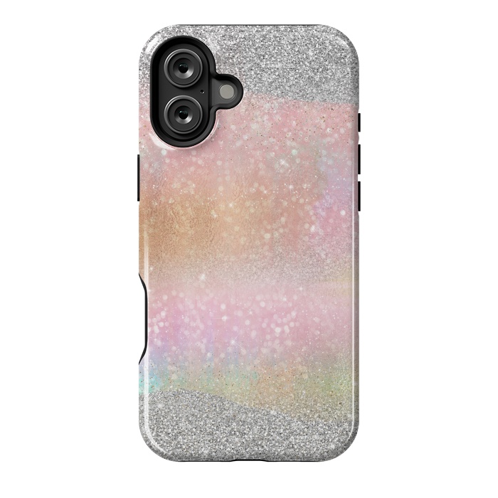 iPhone 16 Plus StrongFit Elegant Silver Gold strokes rainbow glow Glitter abstract image by InovArts