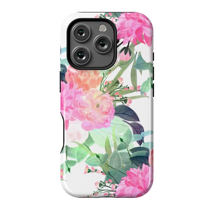 iPhone 16 Pro StrongFit Girly Pink & White Flowers Watercolor Paint by InovArts