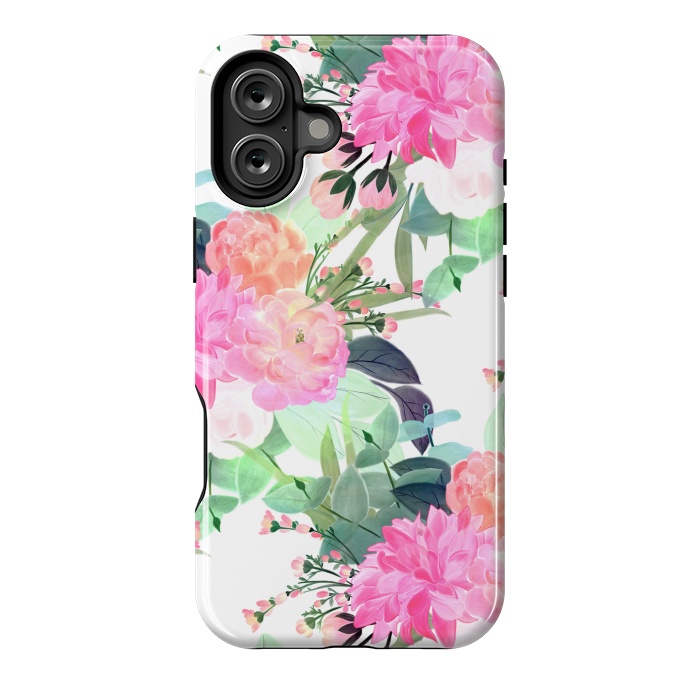 iPhone 16 Plus StrongFit Girly Pink & White Flowers Watercolor Paint by InovArts