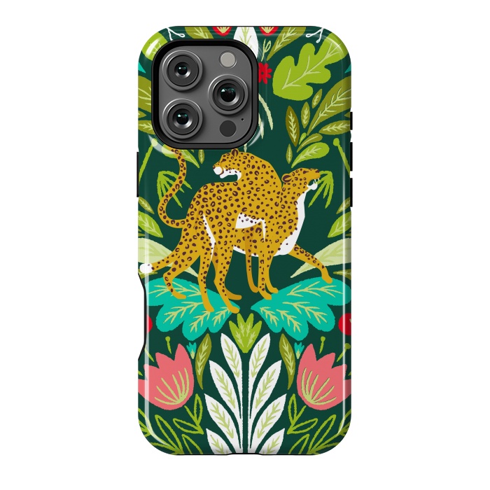 iPhone 16 Pro Max StrongFit "Cheetah Couple Illustration, Wild Cat Jungle Nature, Mandala Painting, Wildlife Tropical Tiger" by Uma Prabhakar Gokhale