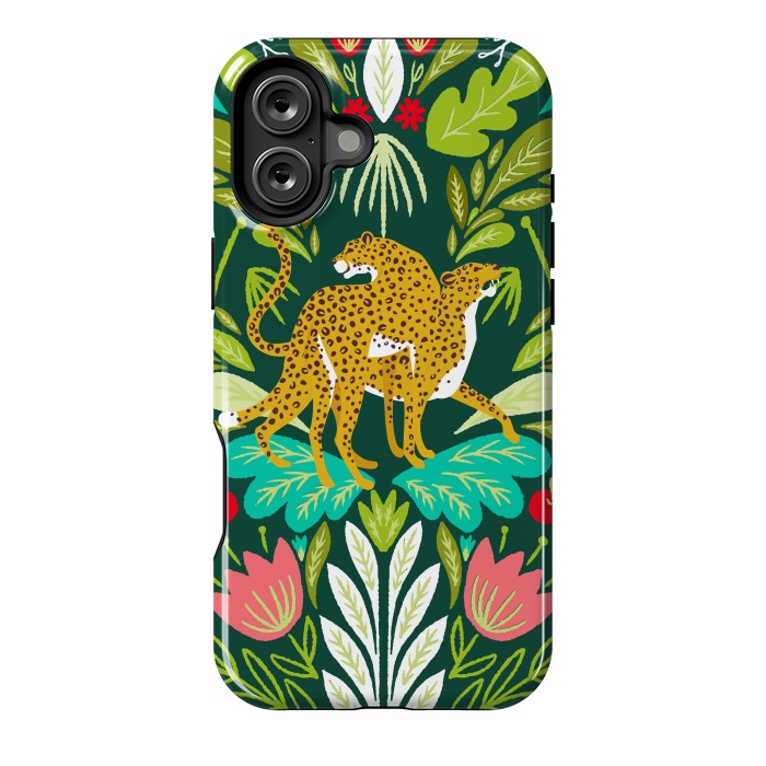 iPhone 16 Plus StrongFit "Cheetah Couple Illustration, Wild Cat Jungle Nature, Mandala Painting, Wildlife Tropical Tiger" by Uma Prabhakar Gokhale