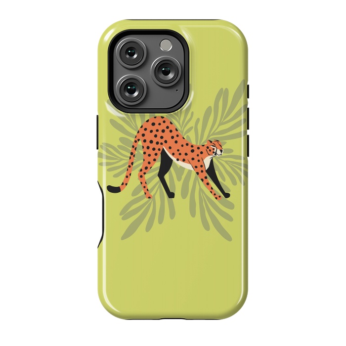 iPhone 16 Pro StrongFit Cheetah stretching mint by Jelena Obradovic