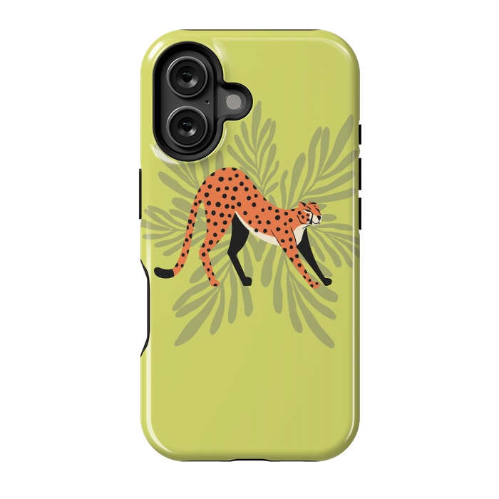 iPhone 16 StrongFit Cheetah stretching mint by Jelena Obradovic