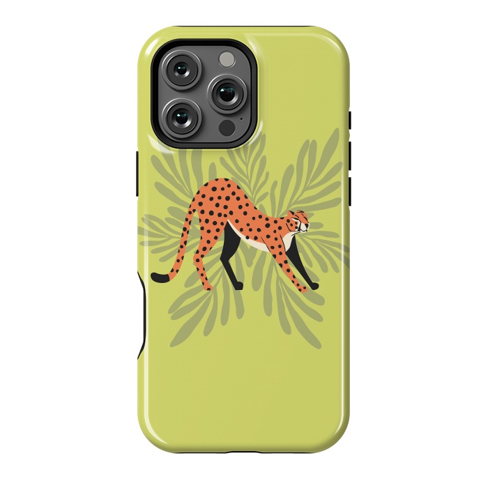 iPhone 16 Pro Max StrongFit Cheetah stretching mint by Jelena Obradovic