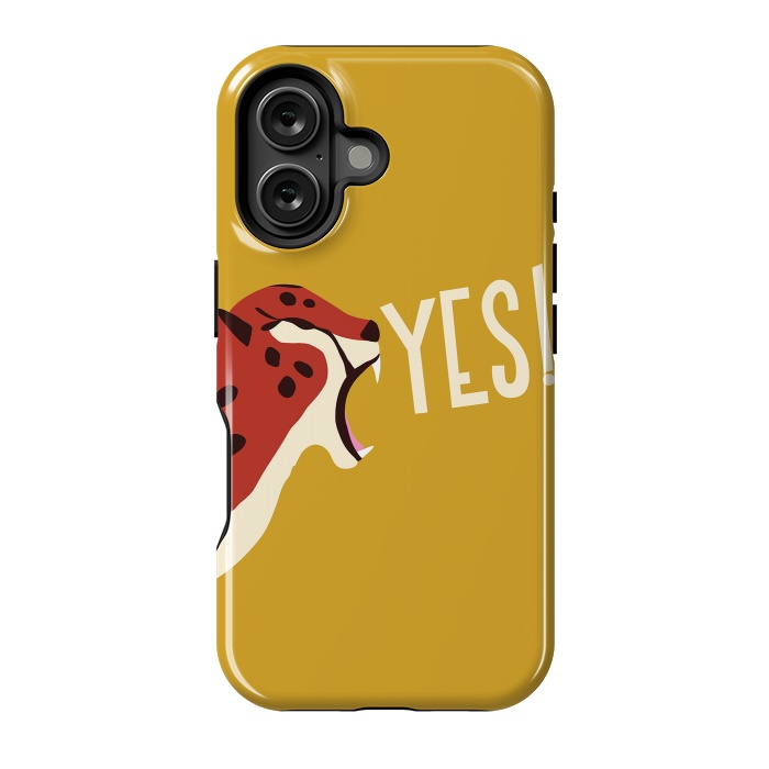 iPhone 16 StrongFit Cheetah roaring YES, mustard by Jelena Obradovic