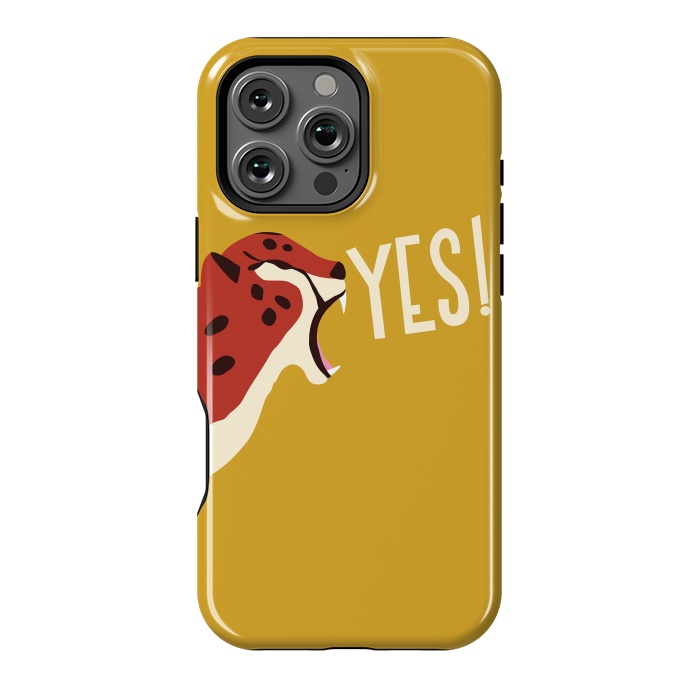 iPhone 16 Pro Max StrongFit Cheetah roaring YES, mustard by Jelena Obradovic