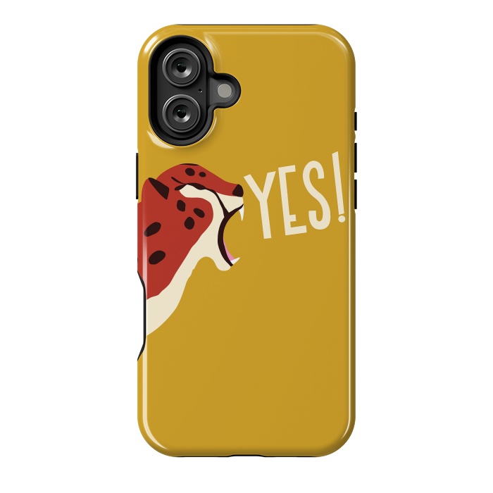 iPhone 16 Plus StrongFit Cheetah roaring YES, mustard by Jelena Obradovic