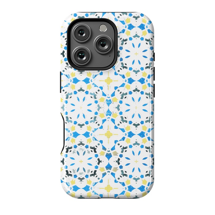 iPhone 16 Pro StrongFit Vibrant blue yellow Moroccan tiles by Oana 