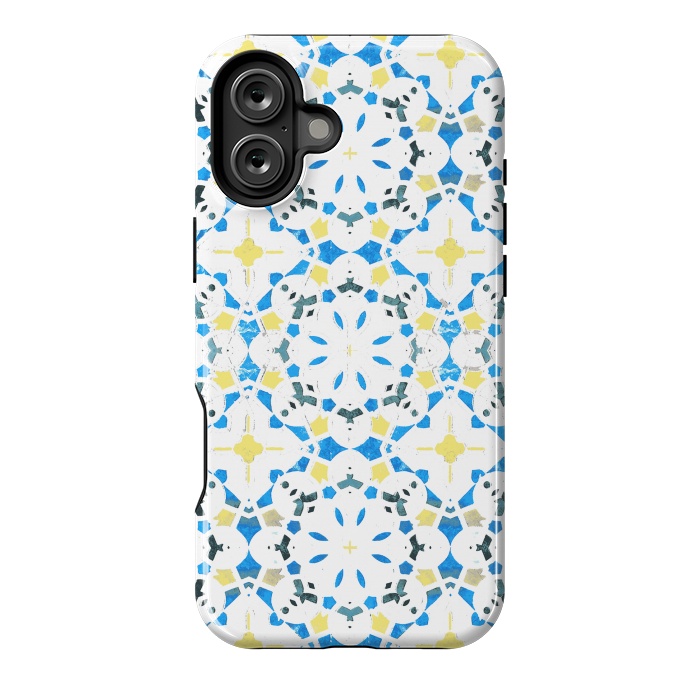 iPhone 16 Plus StrongFit Vibrant blue yellow Moroccan tiles by Oana 