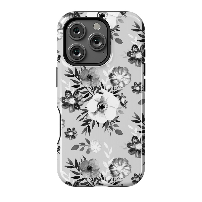 iPhone 16 Pro StrongFit Black and white ink painted flowers by Oana 