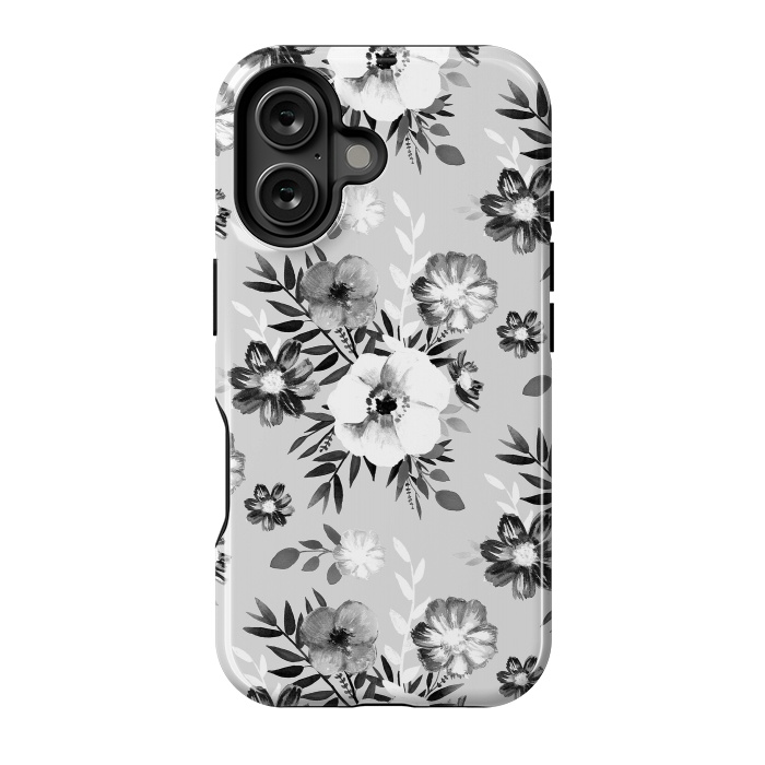 iPhone 16 StrongFit Black and white ink painted flowers by Oana 