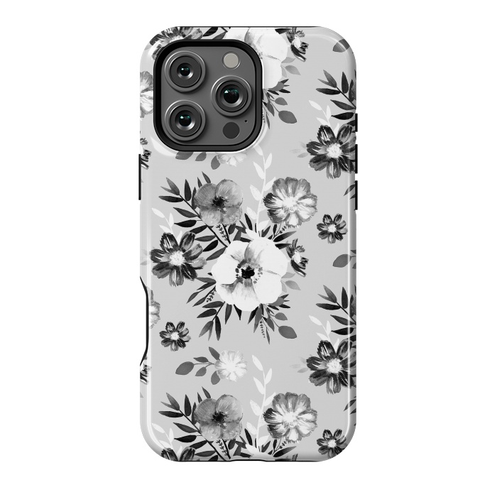 iPhone 16 Pro Max StrongFit Black and white ink painted flowers by Oana 