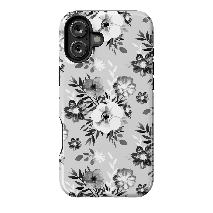 iPhone 16 Plus StrongFit Black and white ink painted flowers by Oana 