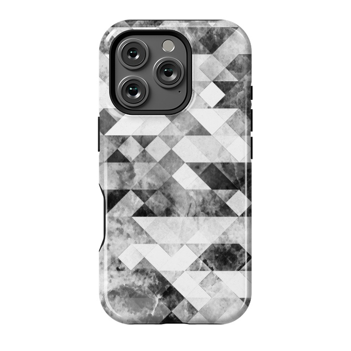 iPhone 16 Pro StrongFit Black and white textured marble triangles by Oana 