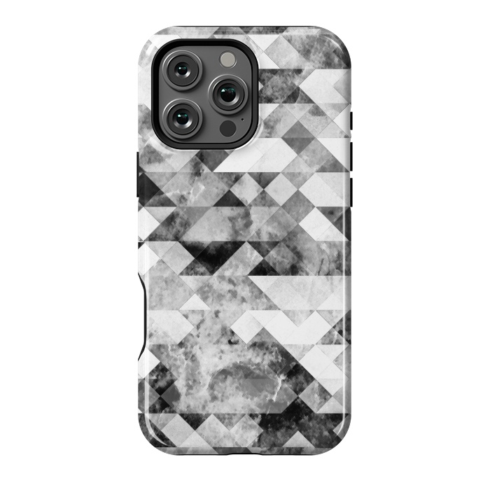 iPhone 16 Pro Max StrongFit Black and white textured marble triangles by Oana 