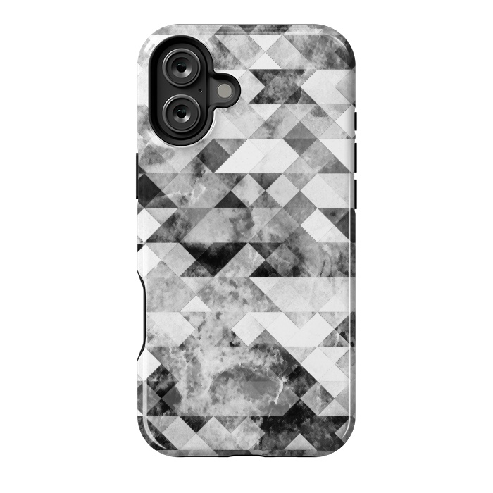 iPhone 16 Plus StrongFit Black and white textured marble triangles by Oana 