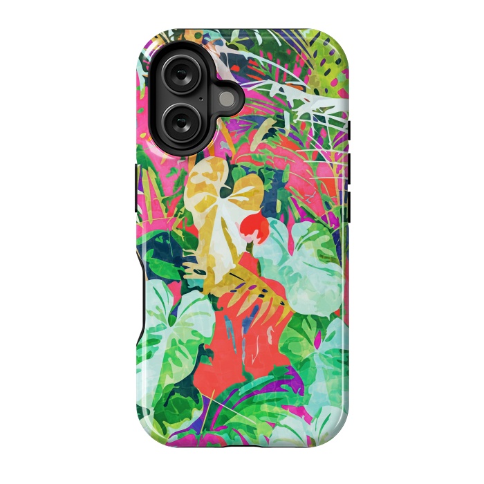 iPhone 16 StrongFit Find Me Where The Tropical Things Are | Jungle Botanical Palm Colorful Painting by Uma Prabhakar Gokhale