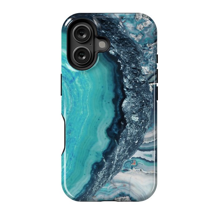 iPhone 16 StrongFit Turquoise silver geode precious stone by Oana 