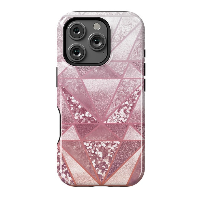 iPhone 16 Pro StrongFit Pink and rose gold gradient glitter tiles by Oana 