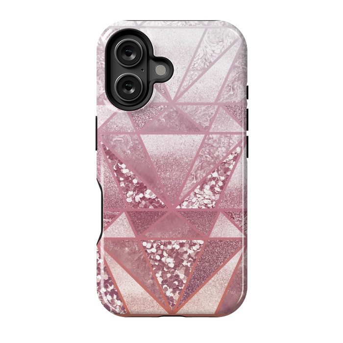 iPhone 16 StrongFit Pink and rose gold gradient glitter tiles by Oana 