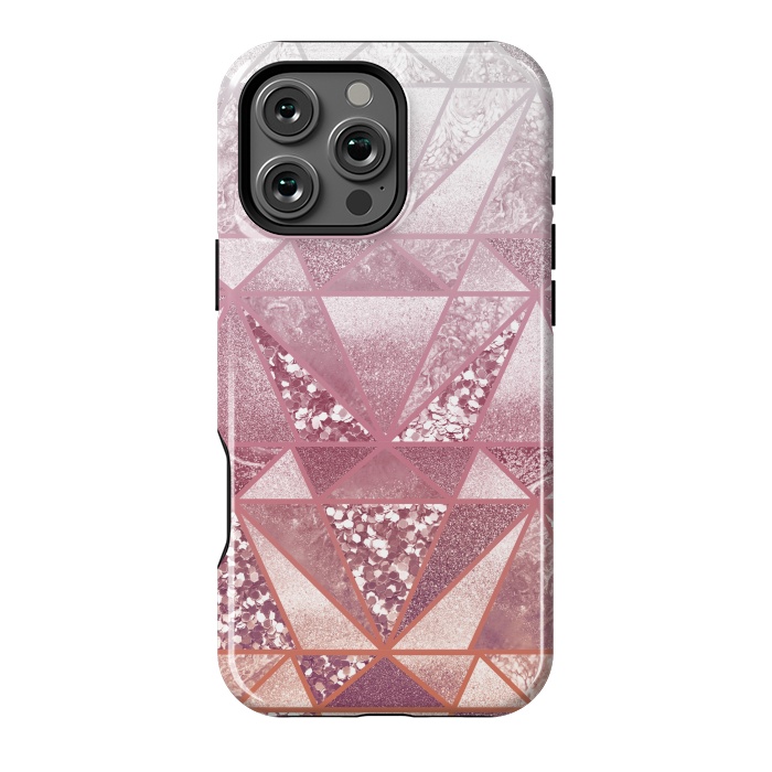 iPhone 16 Pro Max StrongFit Pink and rose gold gradient glitter tiles by Oana 