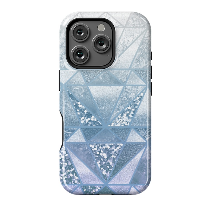 iPhone 16 Pro StrongFit Faded blue silver glitter mosaic by Oana 