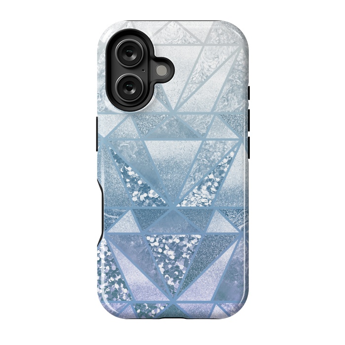 iPhone 16 StrongFit Faded blue silver glitter mosaic by Oana 