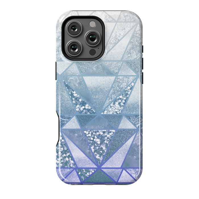 iPhone 16 Pro Max StrongFit Faded blue silver glitter mosaic by Oana 