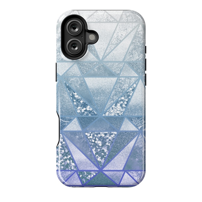 iPhone 16 Plus StrongFit Faded blue silver glitter mosaic by Oana 