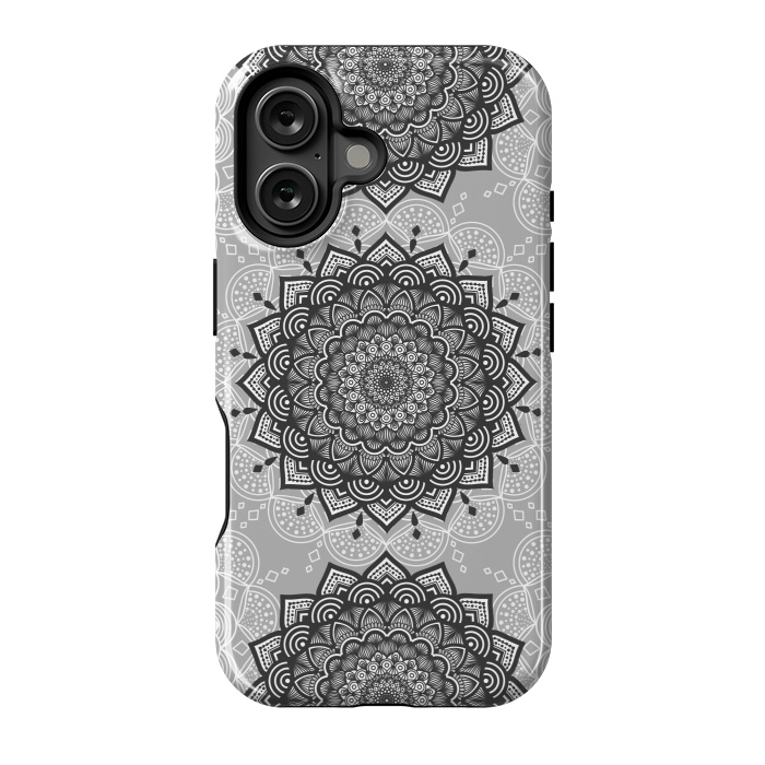 iPhone 16 StrongFit Black gray mandalas by Jms