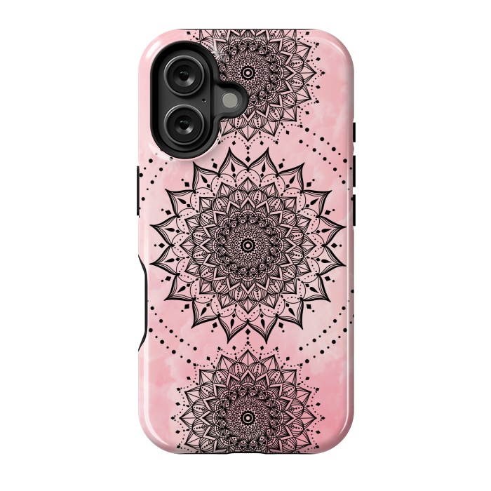 iPhone 16 StrongFit Pink black mandalas by Jms