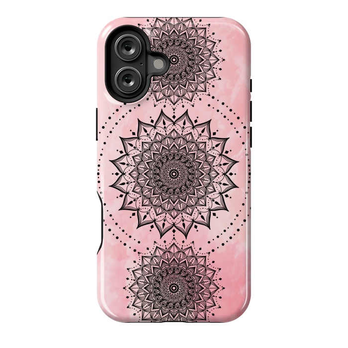 iPhone 16 Plus StrongFit Pink black mandalas by Jms