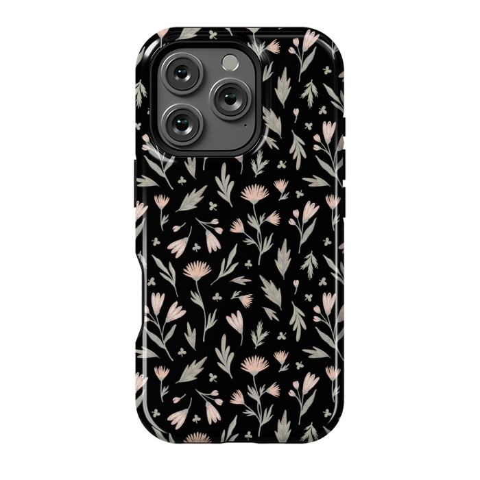 iPhone 16 Pro StrongFit delicate flowers on a black by Alena Ganzhela