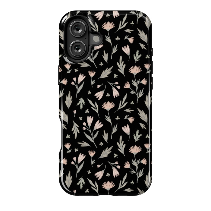 iPhone 16 Plus StrongFit delicate flowers on a black by Alena Ganzhela