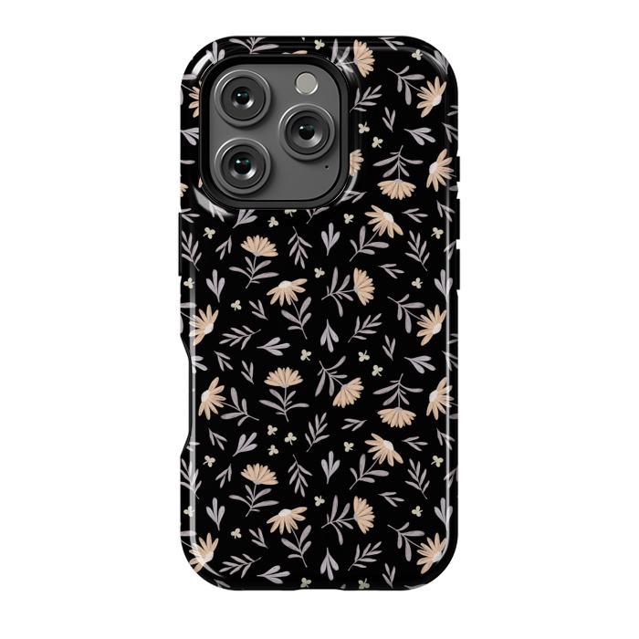 iPhone 16 Pro StrongFit Beige flowers on a black by Alena Ganzhela