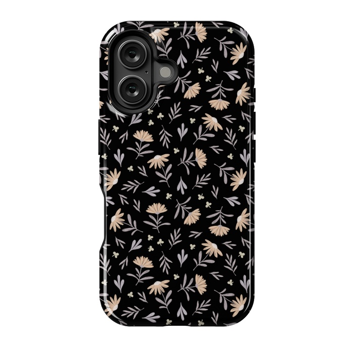 iPhone 16 StrongFit Beige flowers on a black by Alena Ganzhela