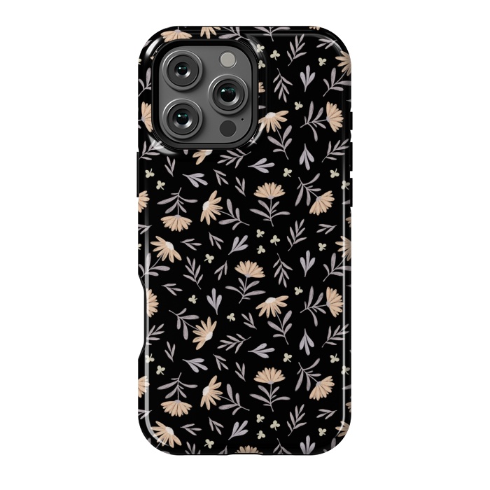 iPhone 16 Pro Max StrongFit Beige flowers on a black by Alena Ganzhela